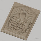Fichier CNC & impression 3D mains en prière, rayons lumineux et couronne de feuilles, haute qualité relief STL