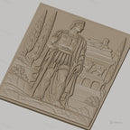 Fichier CNC & impression 3D guerrier romain debout, relief antique, colonne et cyprès, haute qualité relief STL