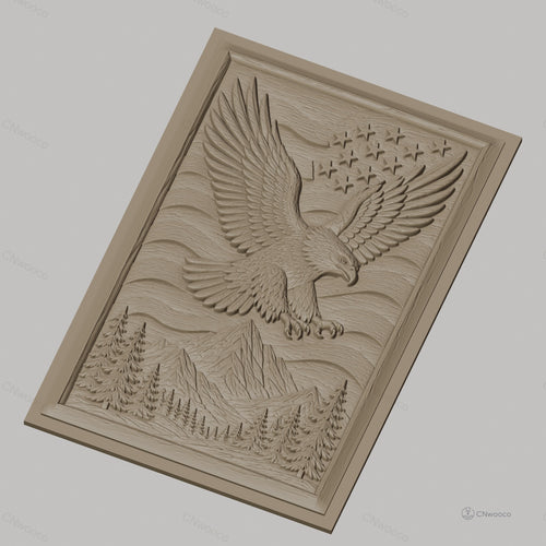 Fichier CNC & impression 3D aigle américain, montagnes, sapins, étoiles, haute qualité relief STL