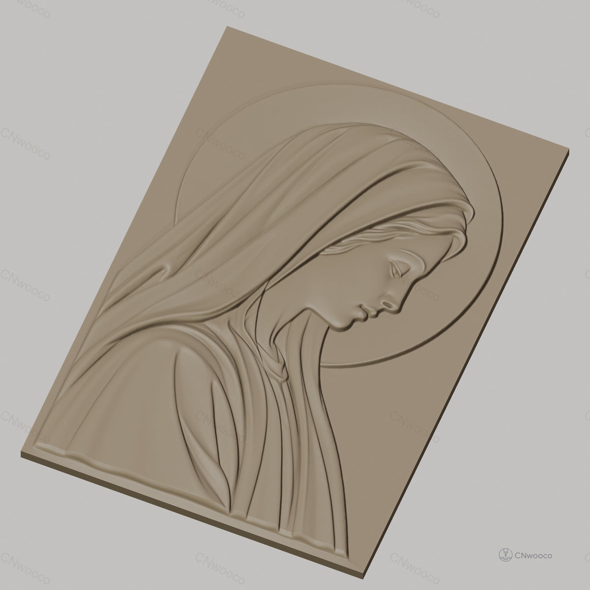 Fichier CNC & impression 3D Vierge Marie profil avec auréole, drapés réalistes haute qualité relief STL
