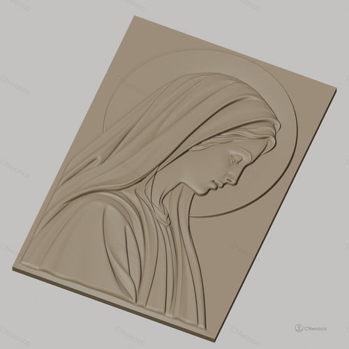 Fichier CNC & impression 3D Vierge Marie profil avec auréole, drapés réalistes haute qualité relief STL