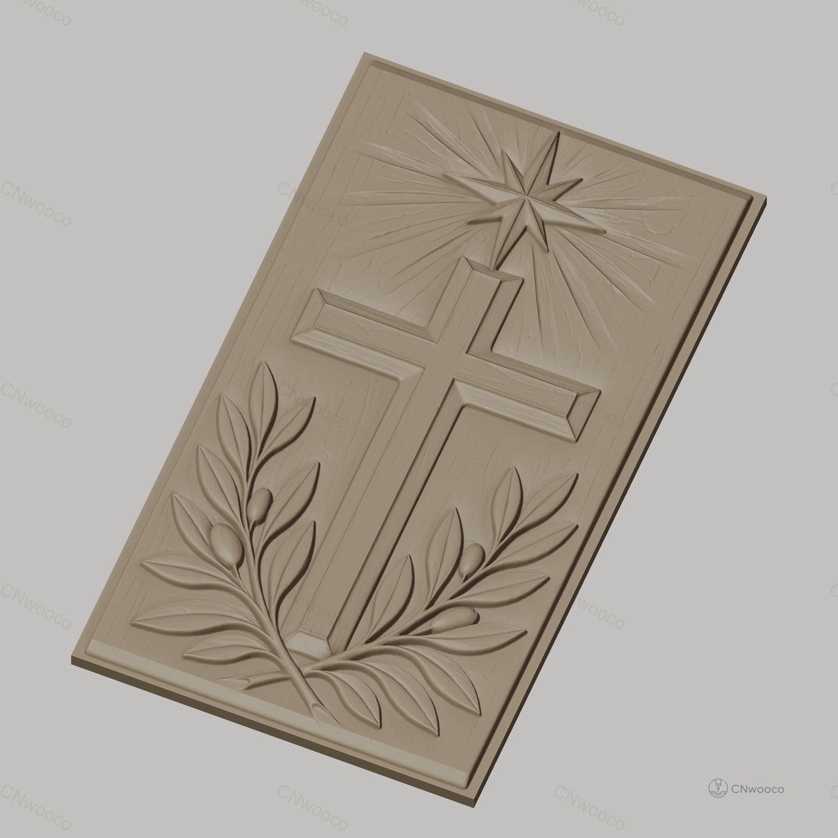 Fichier CNC & impression 3D Croix chrétienne, étoile et branches d'olivier, haute qualité relief STL