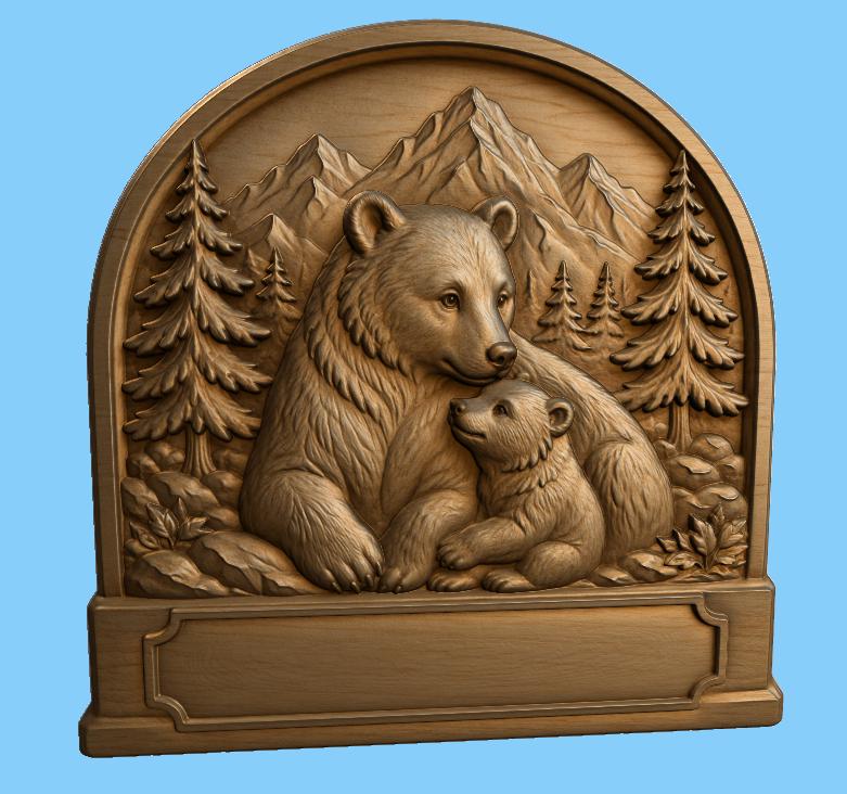 CNC & 3D-Druck Relief Bär Mutter und Baby, Wildlife-Datei für Holzgravur, hochwertiges STL, zum Personalisieren