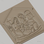 Fichier CNC & impression 3D famille en prière chrétienne, scène religieuse avec croix et enfants, haute qualité relief STL