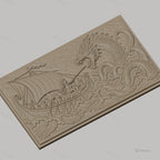 Fichier CNC & impression 3D combat légendaire entre guerriers viking et dragon de mer, haute qualité relief STL