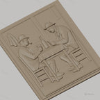 Fichier CNC & impression 3D joueurs de cartes au bistrot, table, chaises, bouteille, haute qualité relief STL