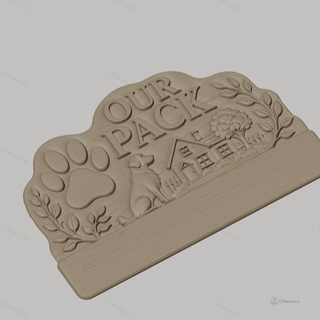 Fichier CNC porte-clés mural enseigne personnalisée chien, décor maison et patte, STL très haute qualité