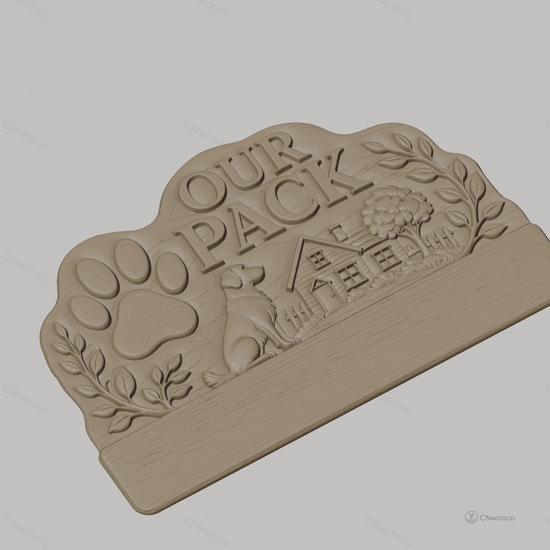 Fichier CNC porte-clés mural enseigne personnalisée chien, décor maison et patte, STL très haute qualité