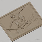 Fichier CNC & impression 3D Skateur sautant à la rampe avec ville en arrière-plan, haute qualité relief STL