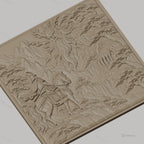 Fichier CNC & impression 3D samouraï à cheval et esprit de la nature, montagnes et cascades relief, haute qualité relief STL