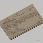 Fichier CNC & impression 3D maison en bord de mer, plage, coucher de soleil et oiseaux, haute qualité relief STL