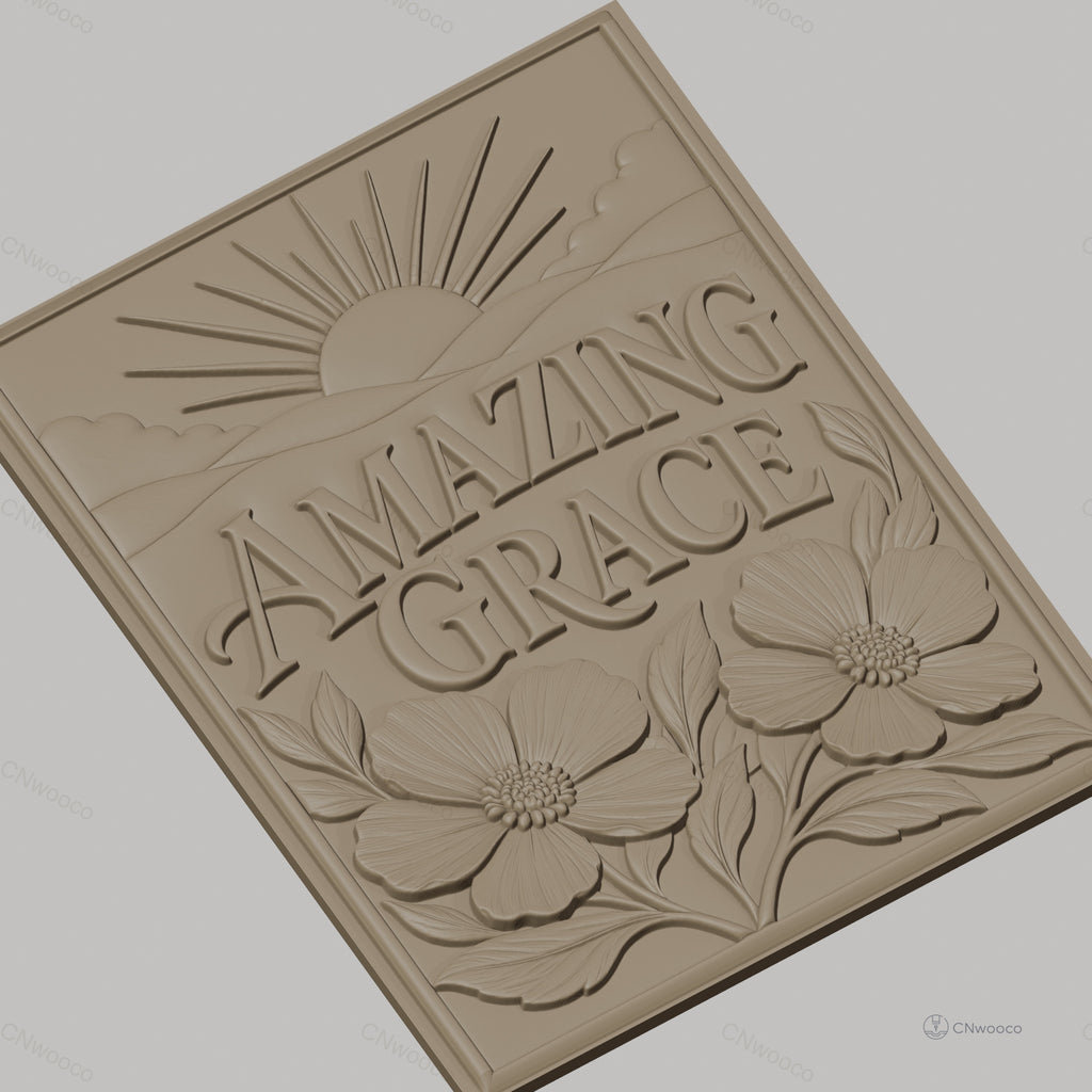 Fichier CNC & impression 3D Amazing Grace, soleil levant et fleurs, haute qualité relief STL