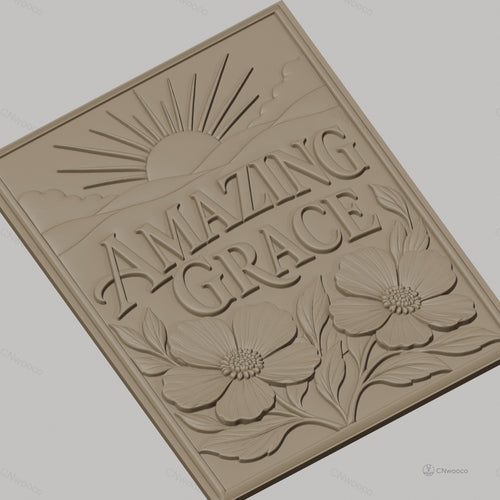 Fichier CNC & impression 3D Amazing Grace, soleil levant et fleurs, haute qualité relief STL