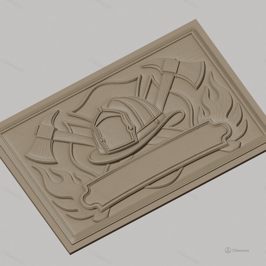 Fichier CNC & impression 3D casque pompier, haches croisées et flammes, haute qualité relief STL