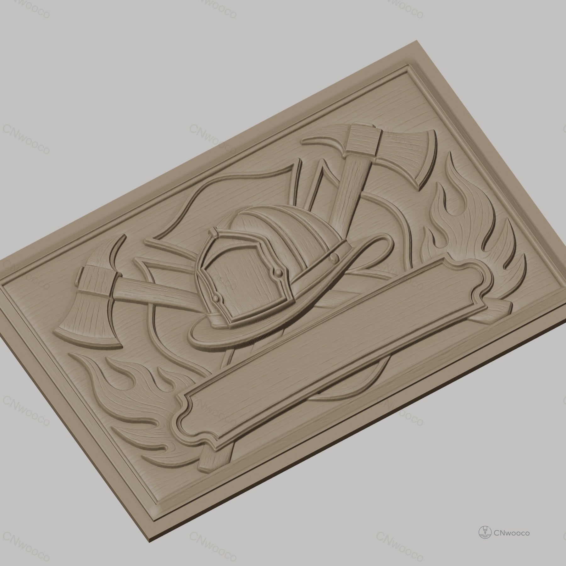 Fichier CNC & impression 3D casque pompier, haches croisées et flammes, haute qualité relief STL