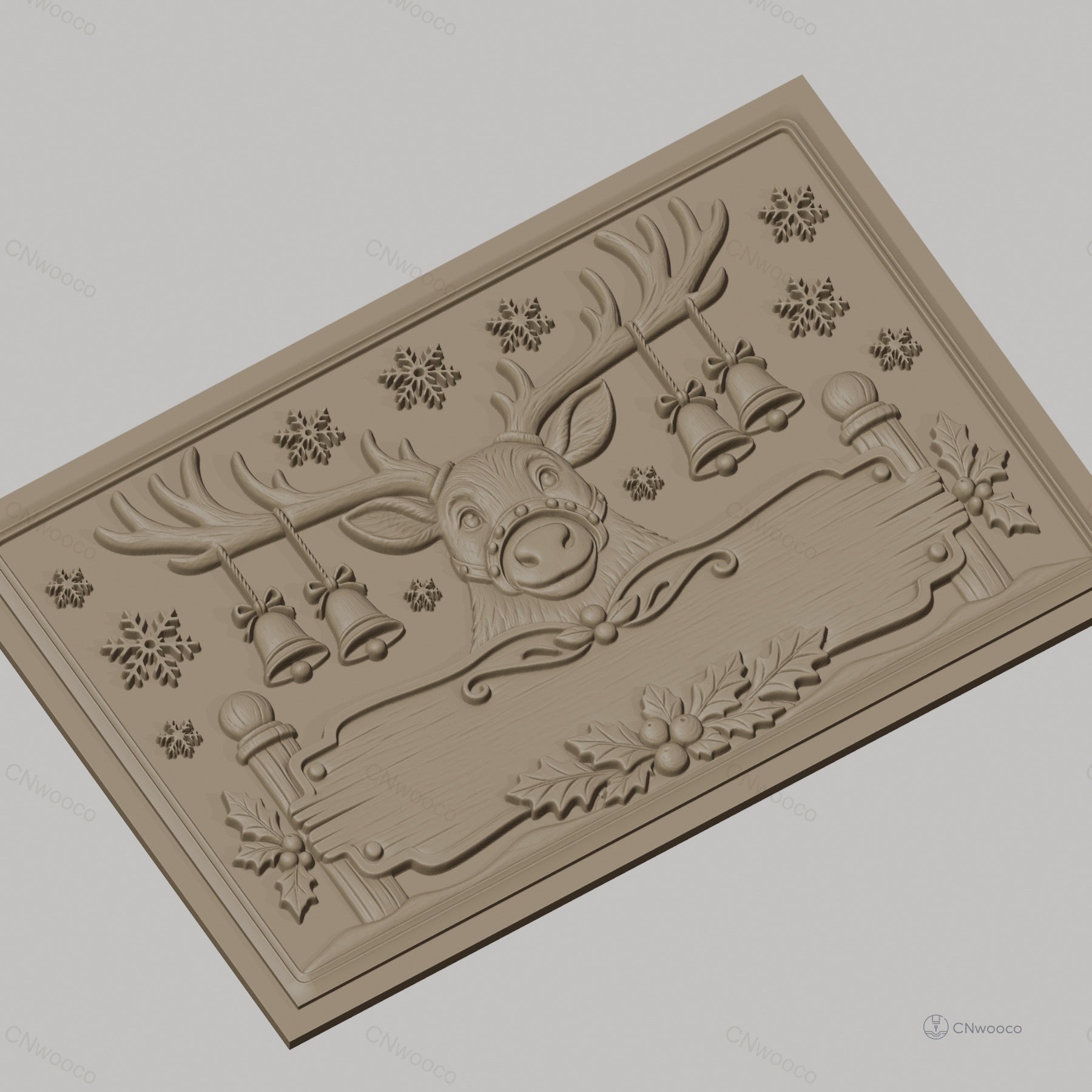 Fichier CNC & impression 3D renne de Noël, cloches, flocons de neige, relief festif haute qualité relief STL