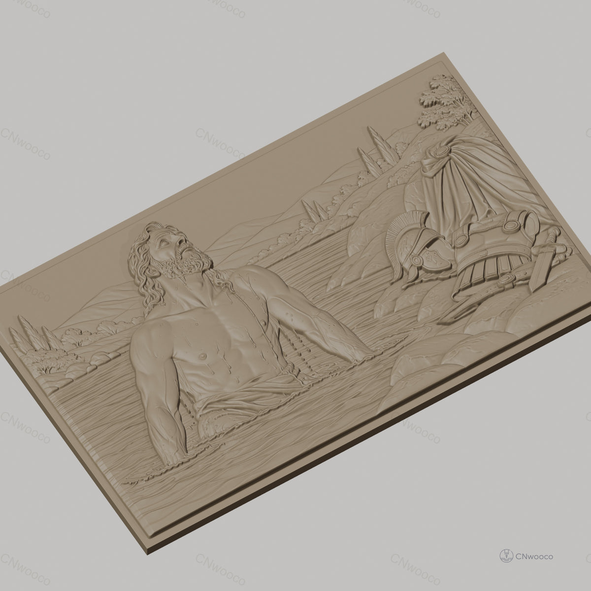 Fichier CNC & impression 3D scène antique homme dans rivière casque armure haute qualité relief STL