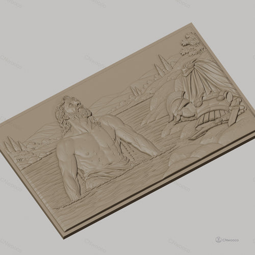 Fichier CNC & impression 3D scène antique homme dans rivière casque armure haute qualité relief STL