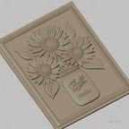 Fichier CNC & impression 3D bouquet de tournesols dans bocal Mason, relief floral haute qualité relief STL