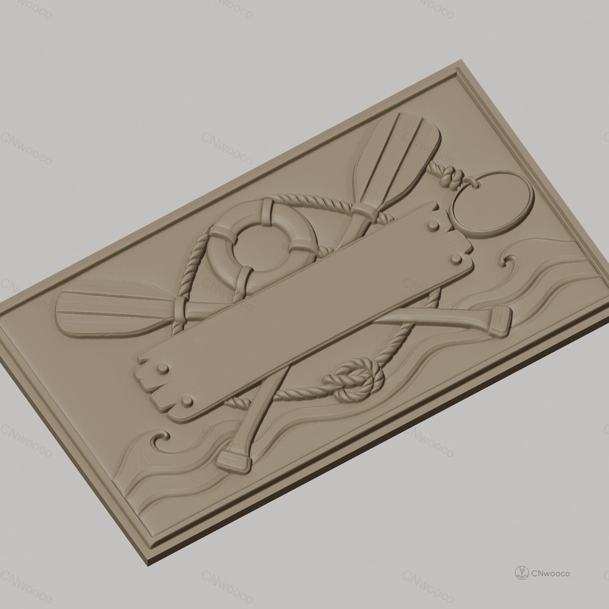 Fichier CNC & impression 3D thème nautique, rame, bouée de sauvetage, corde et vague, haute qualité relief STL