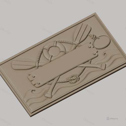 Fichier CNC & impression 3D thème nautique, rame, bouée de sauvetage, corde et vague, haute qualité relief STL