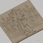 Fichier CNC & impression 3D explorateur Renaissance, homme en habit d'époque et architecture classique, haute qualité relief STL
