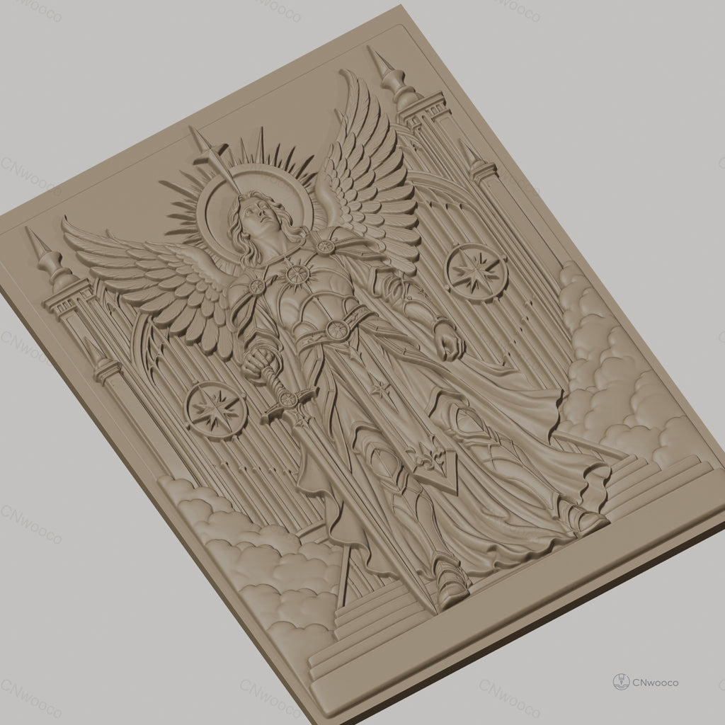 Fichier CNC & impression 3D ange guerrier, épée, ailes, portail céleste haute qualité relief STL