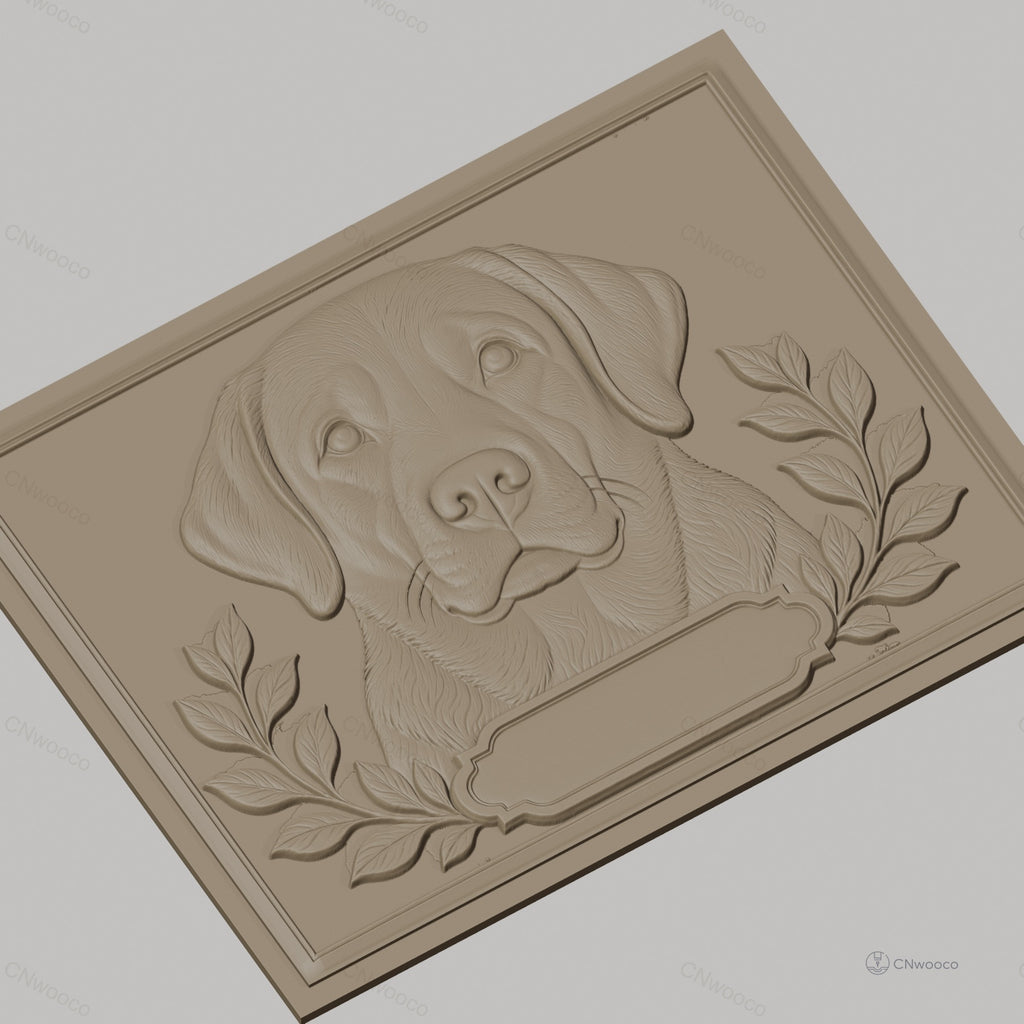 Fichier CNC & impression 3D portrait de chien labrador, décor floral et cadre, haute qualité relief STL