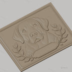 Fichier CNC & impression 3D portrait de chien labrador, décor floral et cadre, haute qualité relief STL