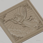 Fichier CNC & impression 3D ange trompettiste, nuages et rayons célestes, haute qualité relief STL