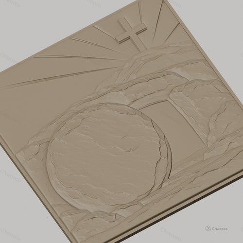 Fichier CNC & impression 3D Résurrection chrétienne, tombe vide, croix et rayon de lumière, haute qualité relief STL