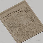Fichier CNC & impression 3D nature sauvage, ours, rivière, montagnes, pins, haute qualité relief STL