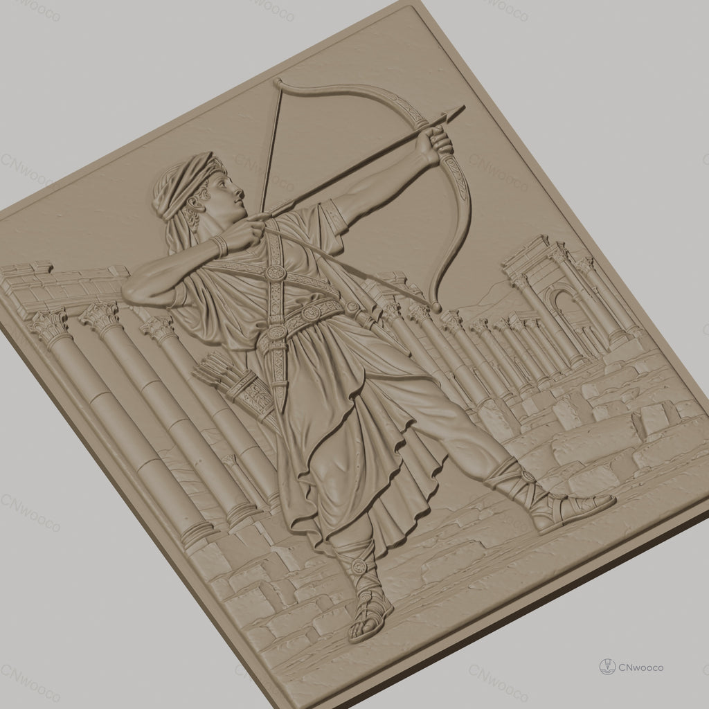 Fichier CNC & impression 3D archer antique, ruines grecques et colonne, haute qualité relief STL