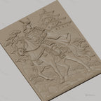Fichier CNC & impression 3D samouraï à cheval, château japonais, arbres et rochers, haute qualité relief STL