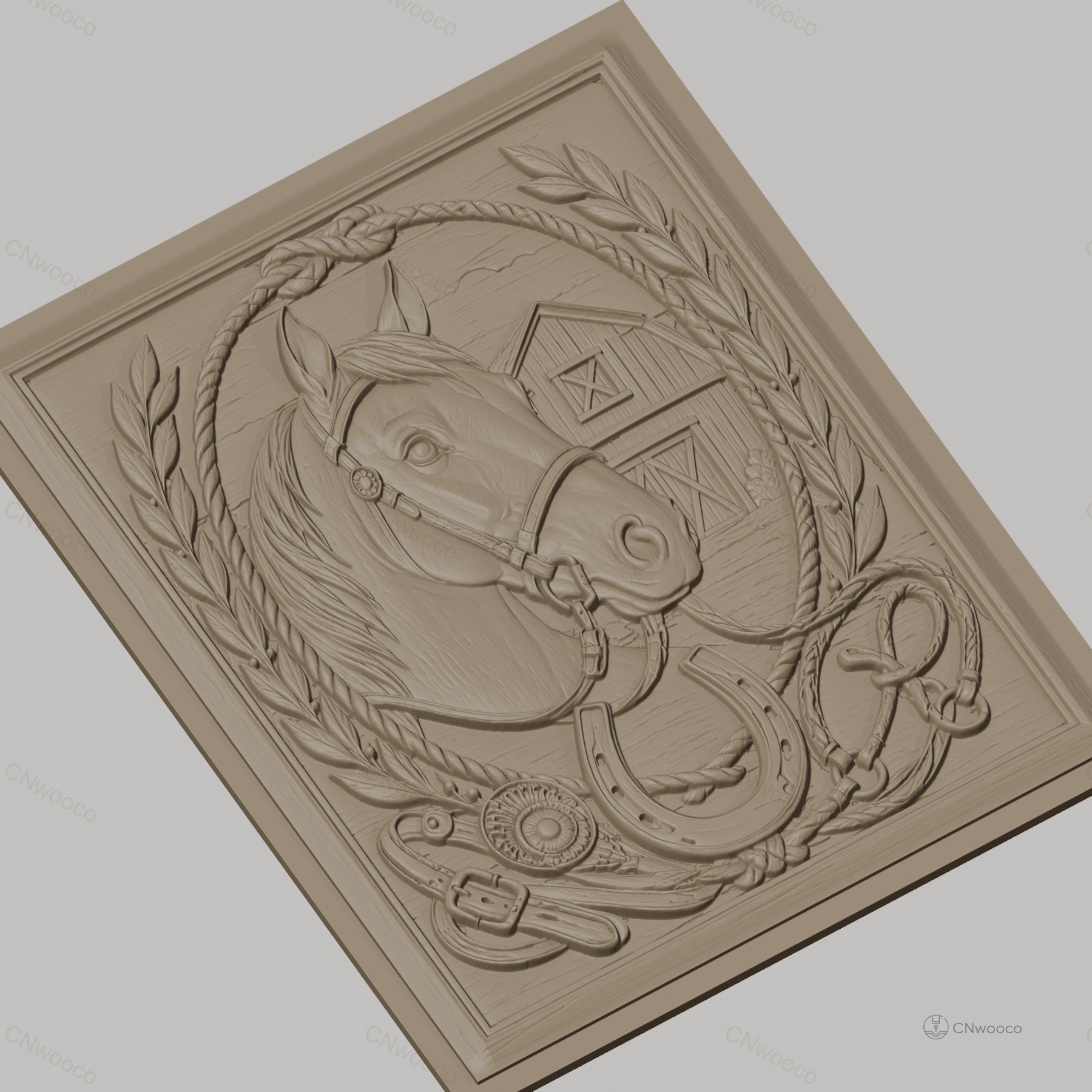 Fichier CNC & impression 3D cheval, fer à cheval, écurie, relief style western haute qualité relief STL