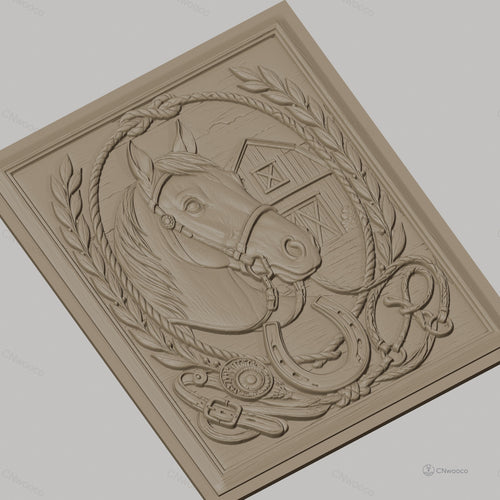 Fichier CNC & impression 3D cheval, fer à cheval, écurie, relief style western haute qualité relief STL