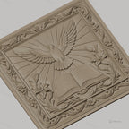 Fichier CNC & impression 3D colombe sacrée, livre ouvert fleurs et cadre ornemental, haute qualité relief STL