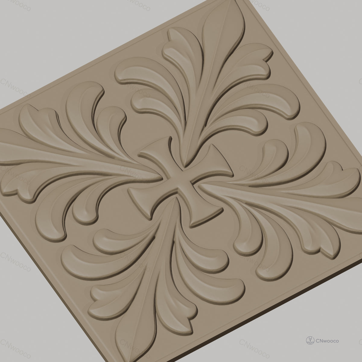 Fichier CNC & impression 3D croix avec feuilles décoratives, haute qualité relief STL