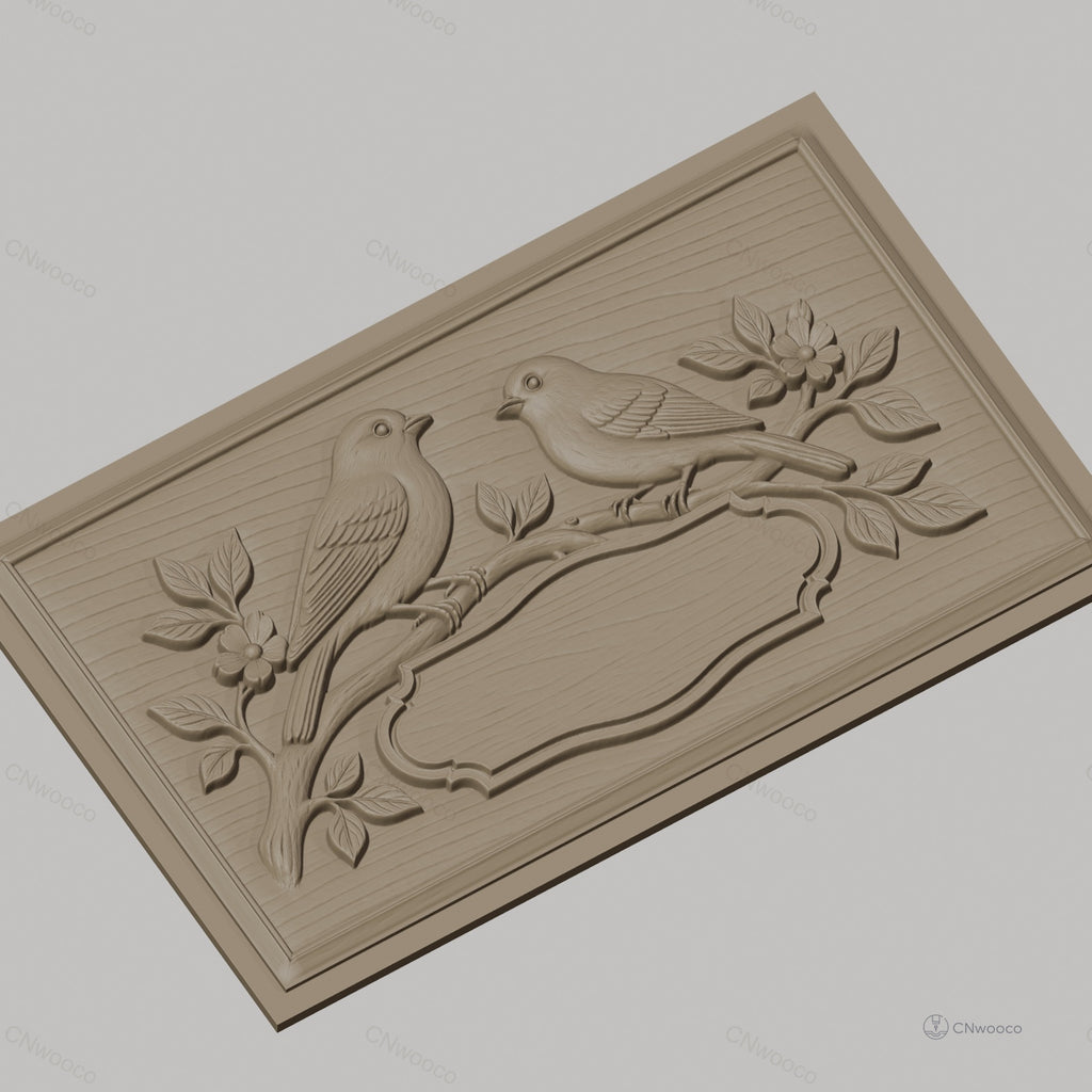 Fichier CNC & impression 3D oiseaux sur branche avec fleurs, haute qualité relief STL