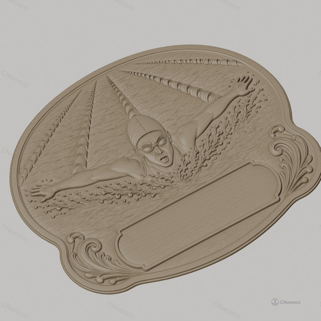 Fichier CNC & impression 3D plaque de récompense natation, nageur papillon éclaboussant, STL très haute qualité