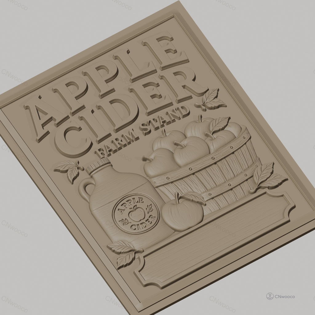 Fichier CNC & impression 3D Apple Cider, panier de pommes et bouteille, haute qualité relief STL
