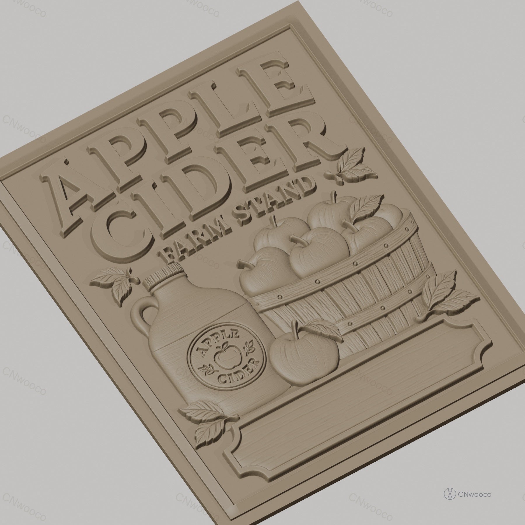 Fichier CNC & impression 3D Apple Cider, panier de pommes et bouteille, haute qualité relief STL