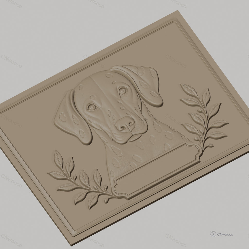 Fichier CNC & impression 3D chien dalmatien portrait avec feuilles décoration haute qualité relief STL