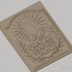 Fichier CNC & impression 3D mains en prière, rayons lumineux et couronne de feuilles, haute qualité relief STL