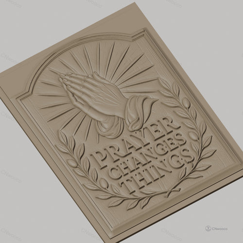 Fichier CNC & impression 3D mains en prière, rayons lumineux et couronne de feuilles, haute qualité relief STL