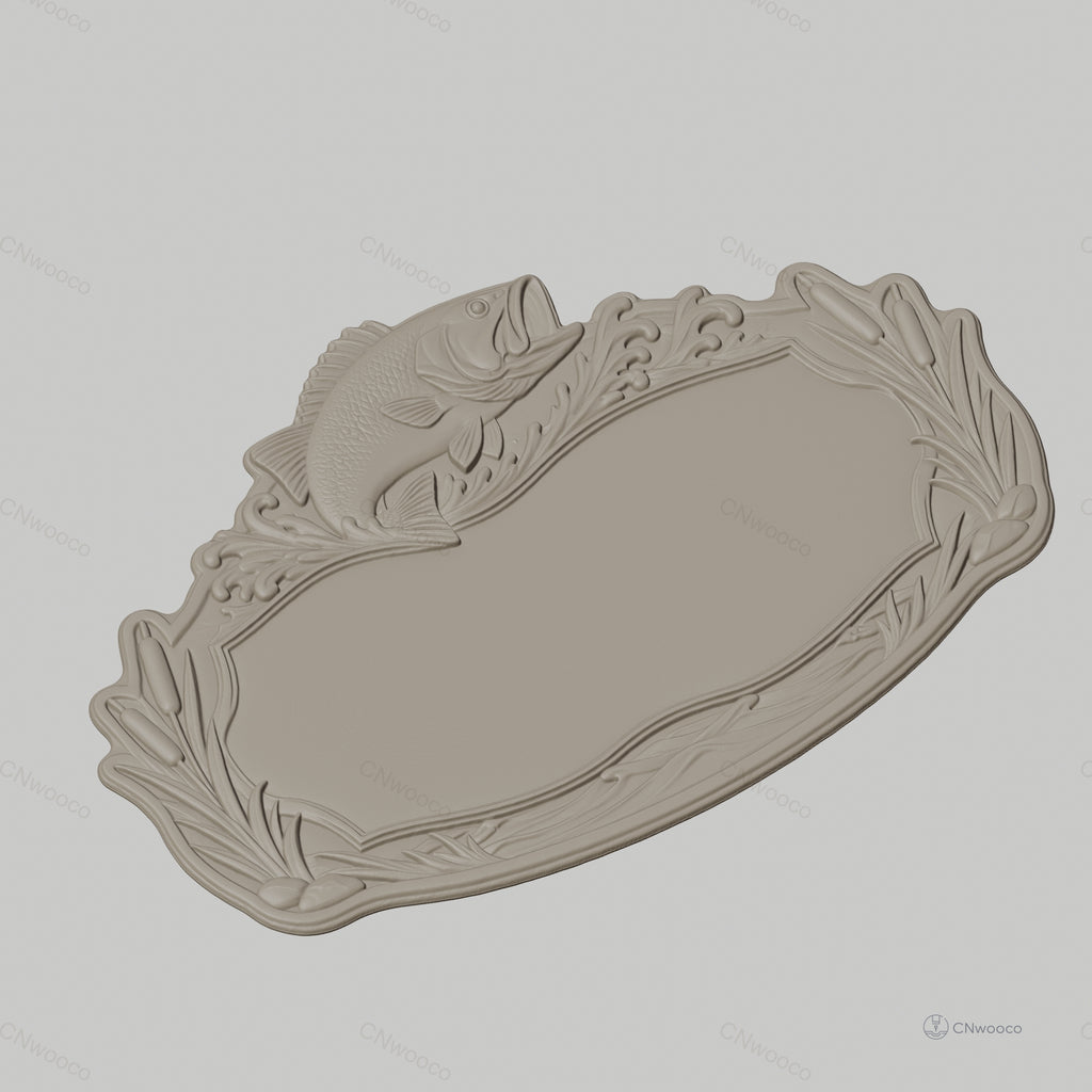 Fichier CNC & impression 3D enseigne pêche avec poisson et roseaux, STL très haute qualité