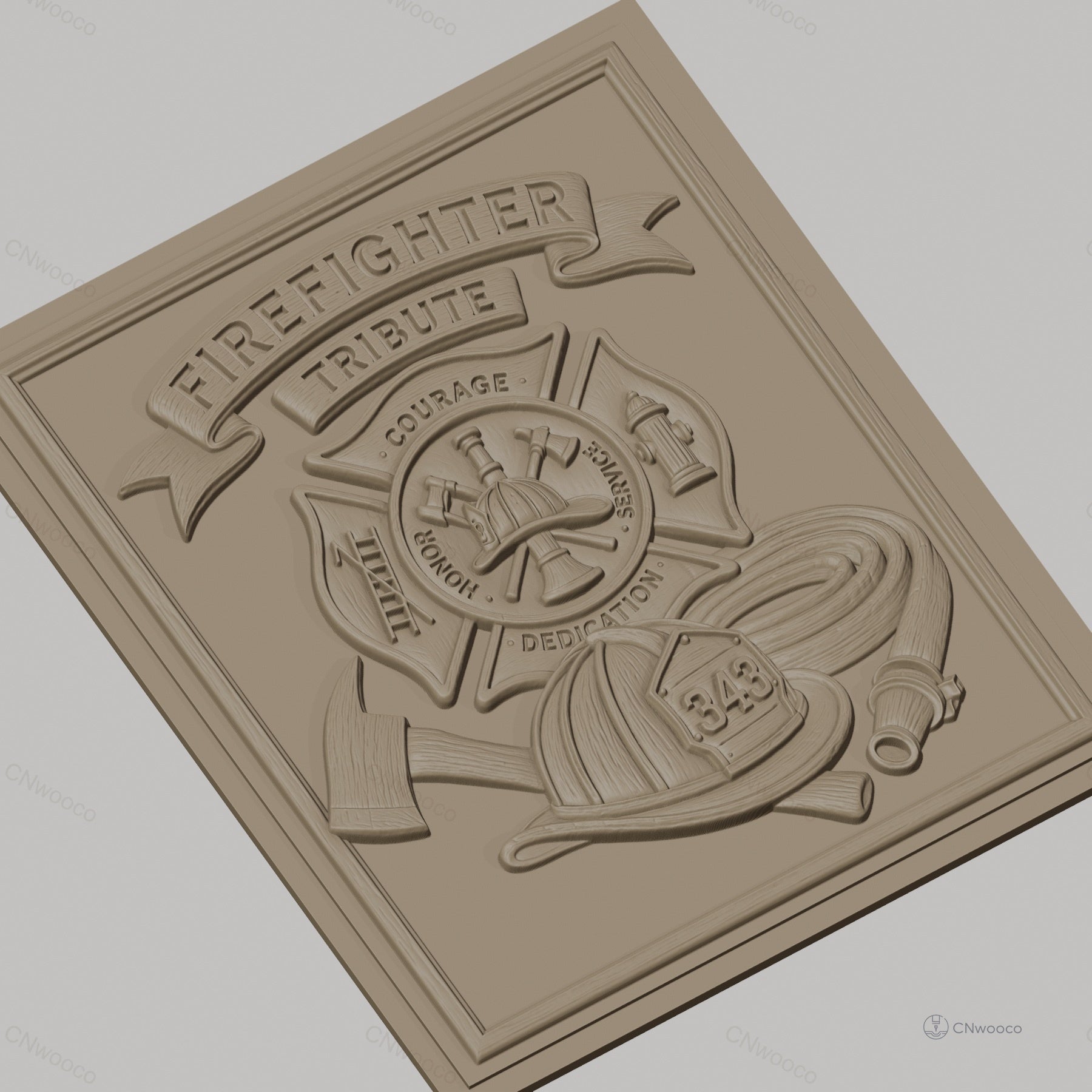 Fichier CNC & impression 3D pompiers, casque, hache, tuyau d'incendie, écusson hommage, haute qualité relief STL