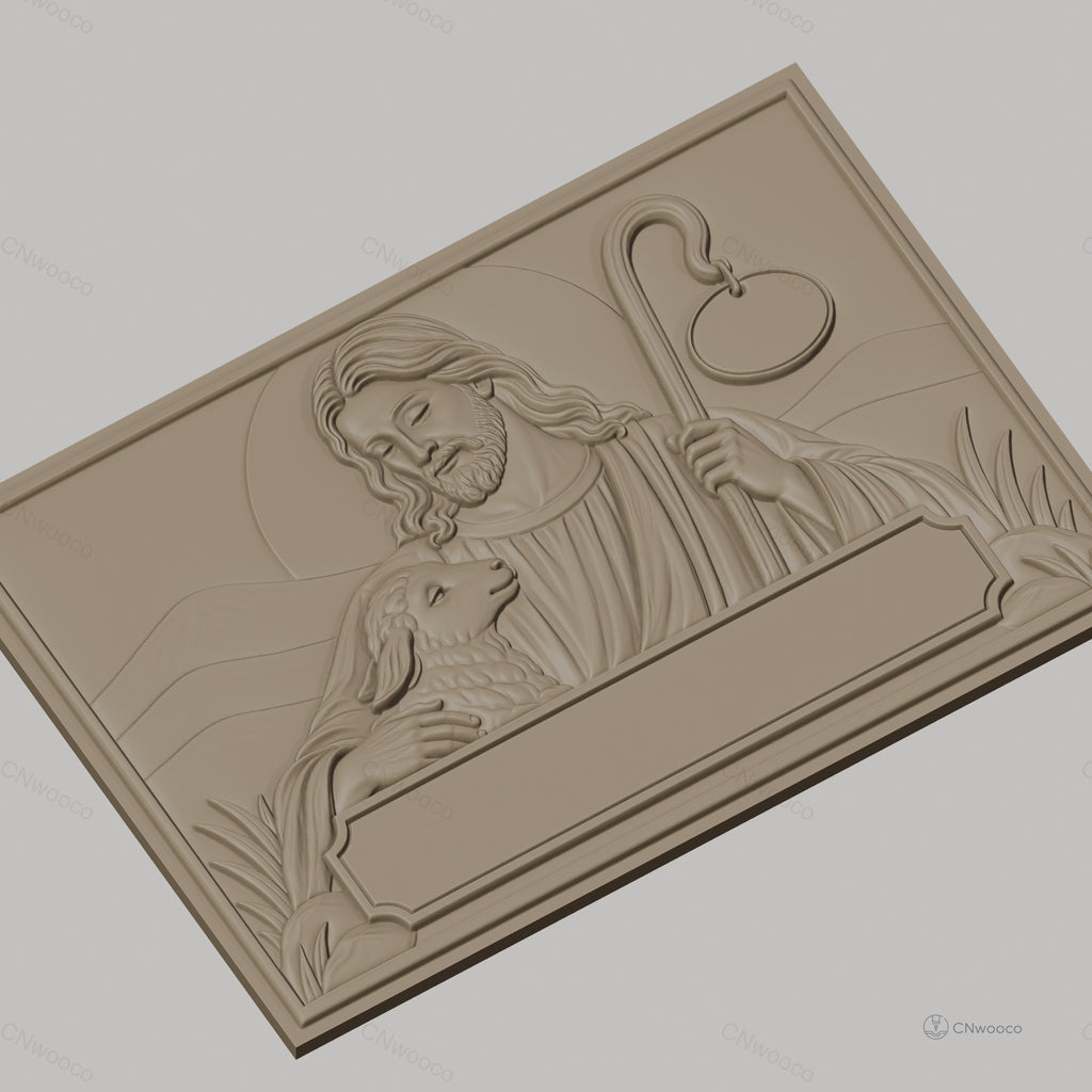 Fichier CNC & impression 3D Jésus bon berger avec agneau, bâton de berger, haute qualité relief STL