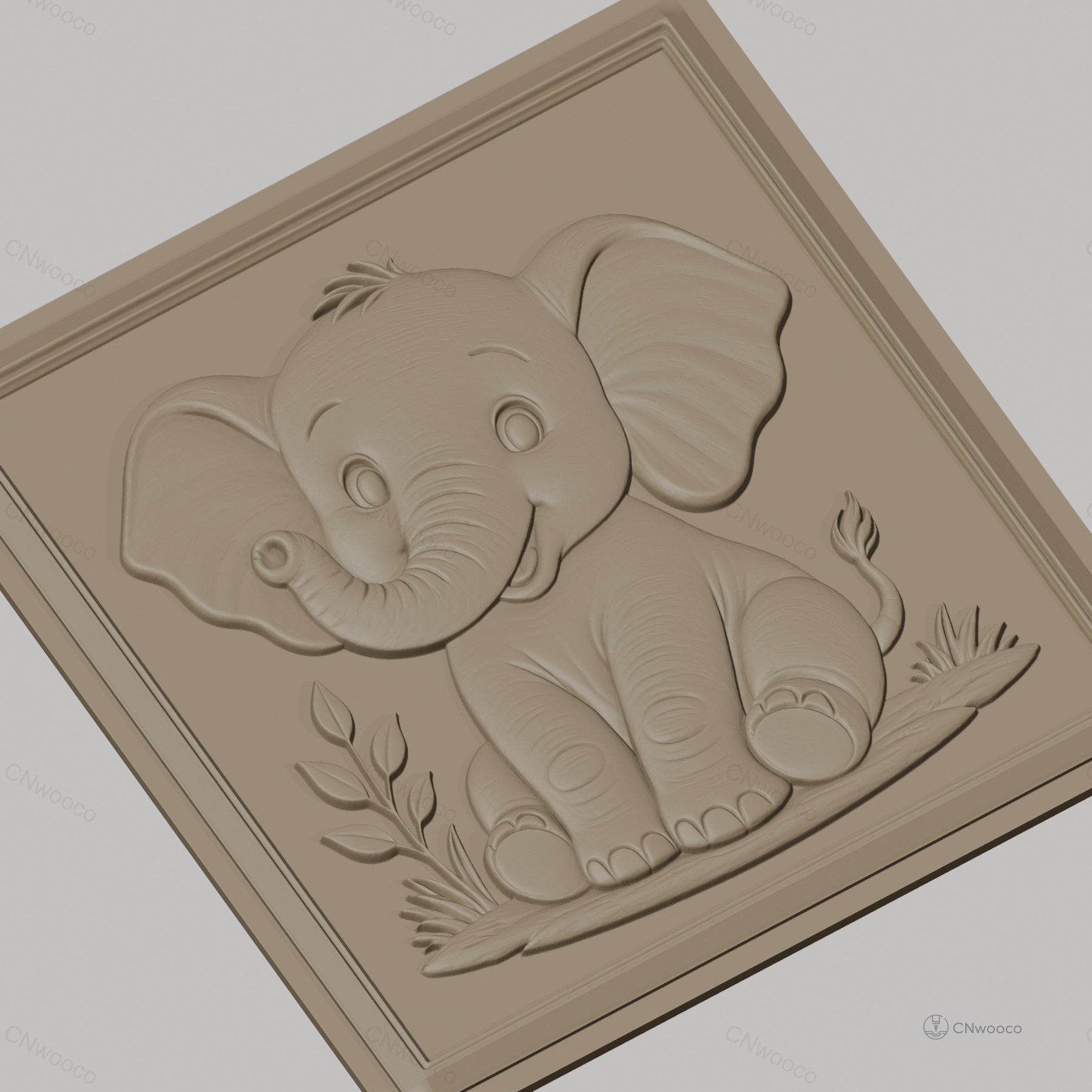 Fichier CNC & impression 3D bébé éléphant mignon, relief décoratif nature plantes, haute qualité relief STL