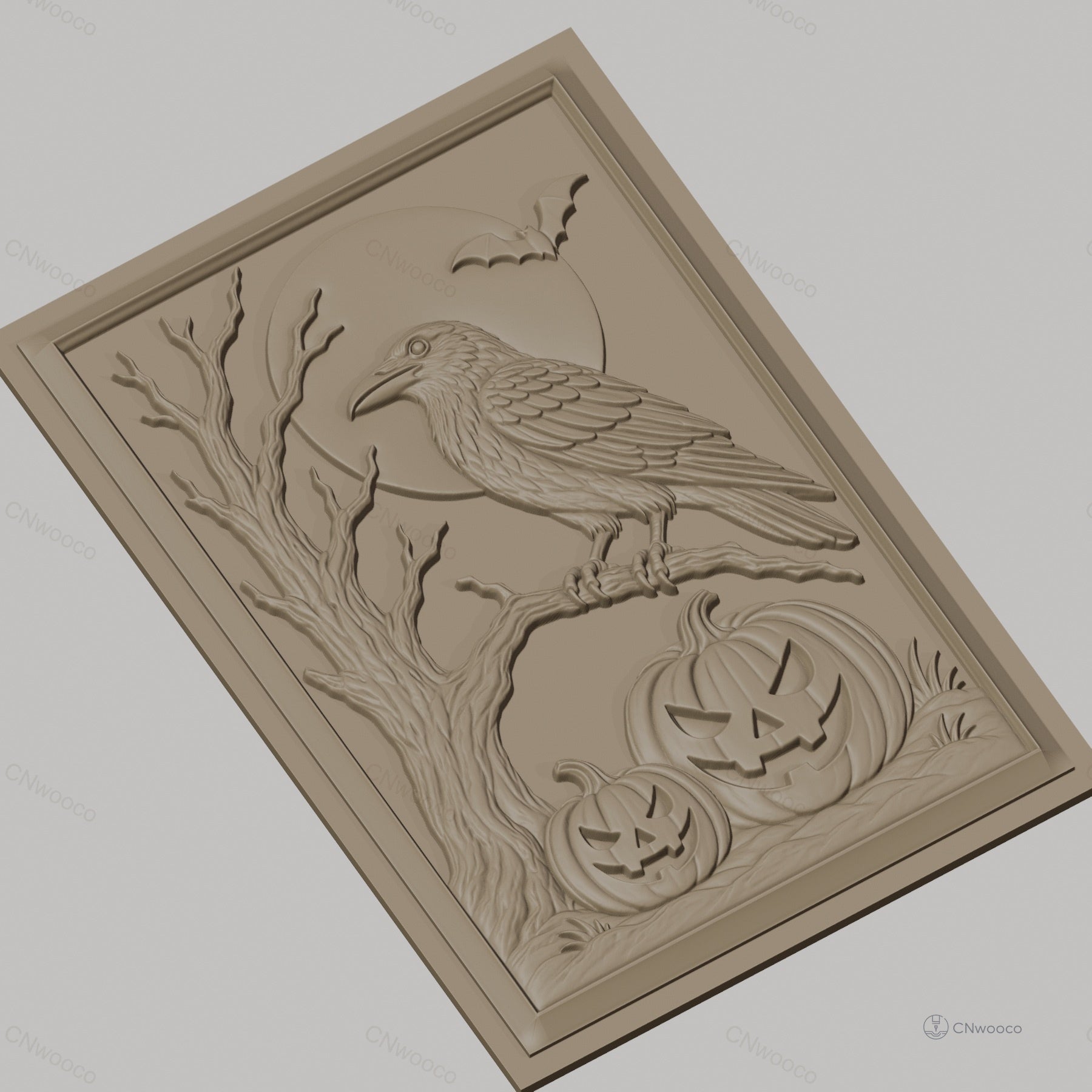 Fichier CNC & impression 3D Halloween, citrouilles, corbeau, arbre, chauve-souris, lune, haute qualité relief STL